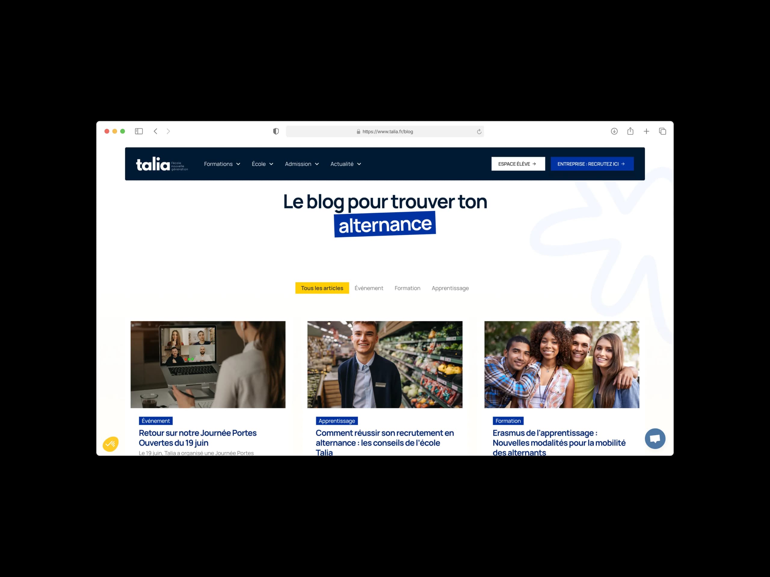 Pages formations Talia avec filtres