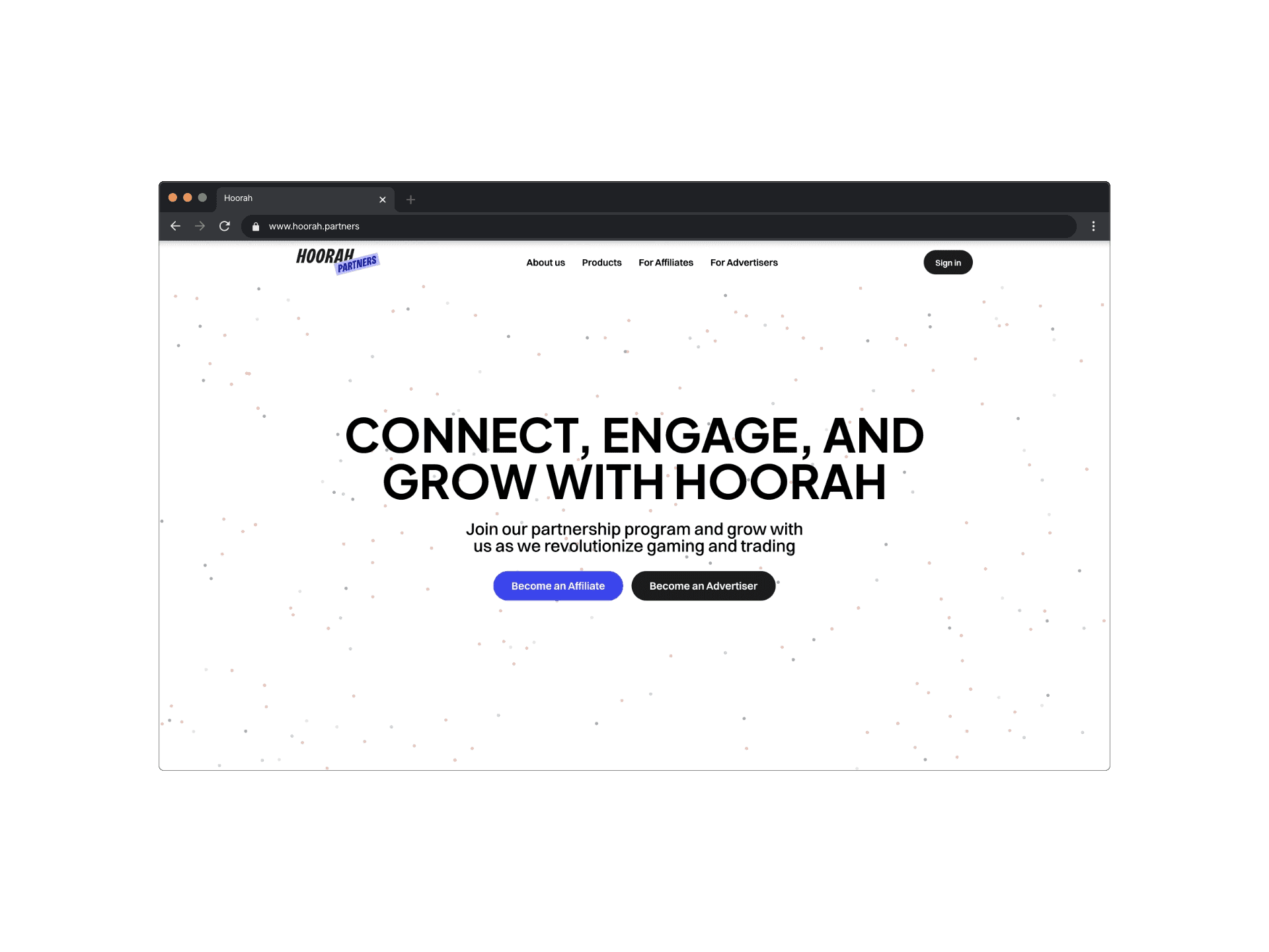 Landing page Hoorah Partners programme de partenariat avec animations GSAP